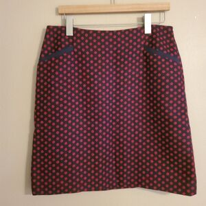 TALBOTS Red‎ & Navy Blue Polka Dot Wool Blend Pencil Career Skirt Women's Size 8